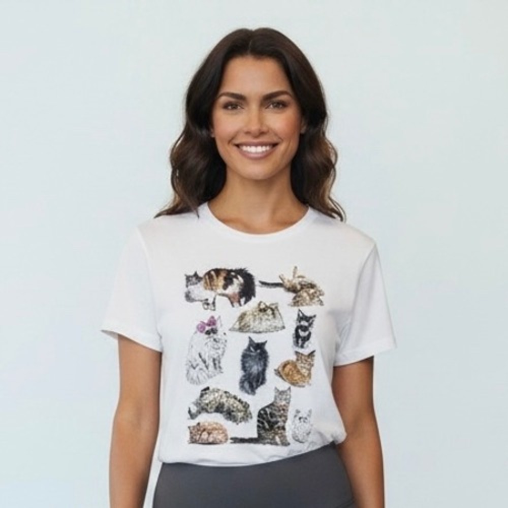 J.Crew Collector Tee Women Large White NWOT Watercolor Cat Graphic Shirt